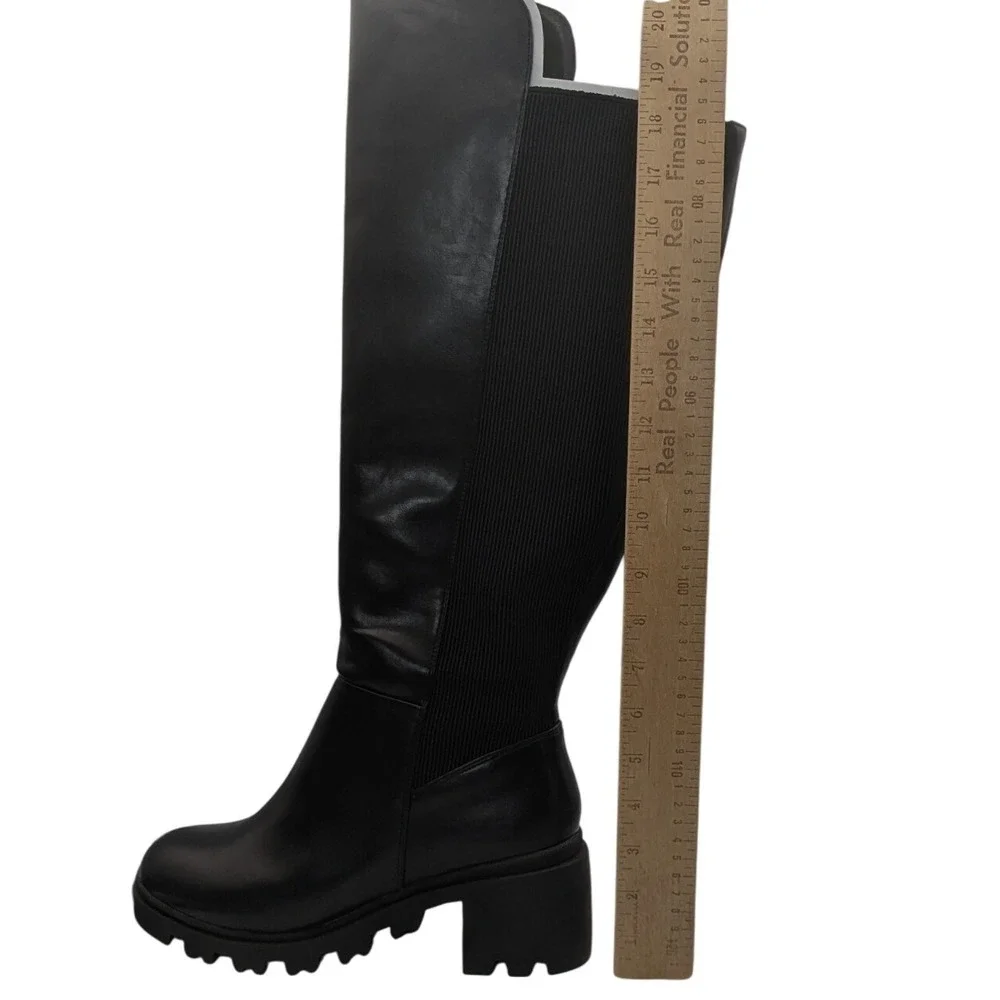JustFab Ayden‎ Black Faux Leather Lug Sole Tall Knee High Boots Women 9 Side Zip